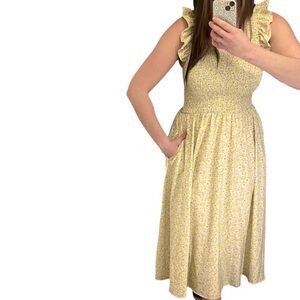 Floral Yellow🌻 Midi Dress - with pockets!